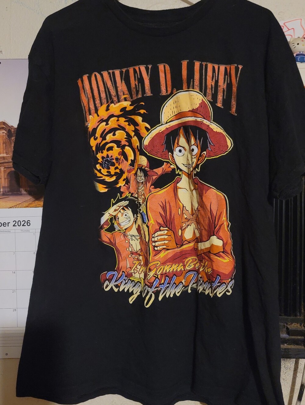 Onepiece Black Tee with Orange and Yellow Monkey D. Luffy Graphic